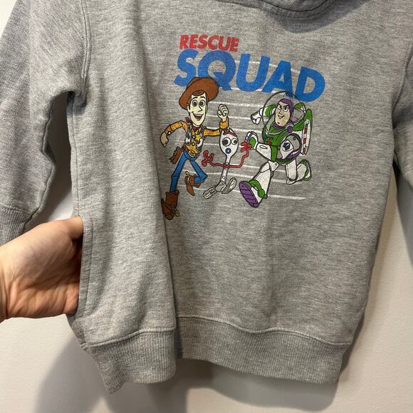 Disney Pixar Toy Sweatshirt Hoodie Toddler 4 Woody Buzz Forky Gray Pockets - Picture 3 of 4